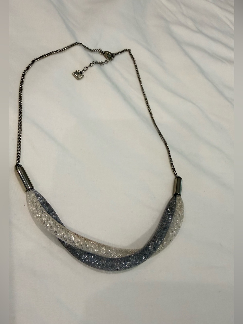 Silver-Tone Sparkle Tube Necklace with Clear and Charcoal Strands